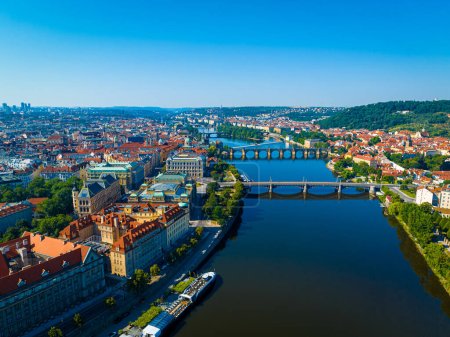 Photo for Aerial view of Prague, a capital city of the Czech Republic, is bisected by the Vltava River, Europe - Royalty Free Image