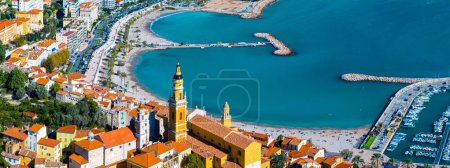 Photo for View of Menton, a town on the French Riviera in southeast France known for beaches and the Serre de la Madone garden, France - Royalty Free Image