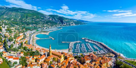 View of Menton, a town on the French Riviera in southeast France known for beaches and the Serre de la Madone garden, France