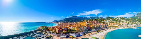 Photo for View of Menton, a town on the French Riviera in southeast France known for beaches and the Serre de la Madone garden, France - Royalty Free Image