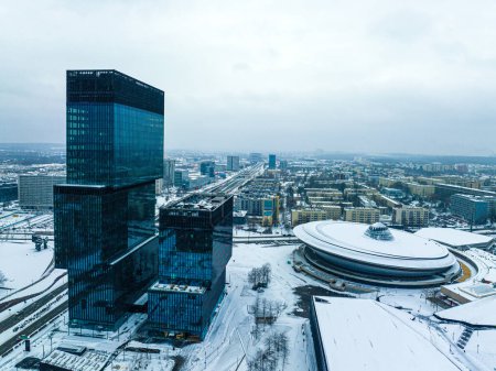 Photo for Aerial view of snowy Katowice in winter, Poland, EU - Royalty Free Image