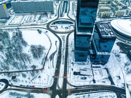 Foto de Vista aérea de la nevada Katowice en invierno, Polonia, UE - Imagen libre de derechos