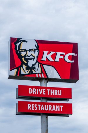 Photo for Gzira, Malta, 30 April 2023. KFC restaurant sign featuring Colonel Sanders, - Royalty Free Image