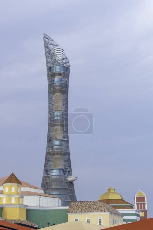 Photo for Doha, Qatar, November 1, 2023. The Aspire Tower is a 300-meter skyscraper located in Qatar in the Aspire Zone. - Royalty Free Image