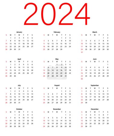 Téléchargez les illustrations : Calendrier mensuel classique pour 2024 année - en licence libre de droit