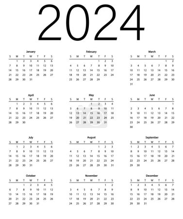 Téléchargez les illustrations : Calendrier mensuel pour 2024 année - en licence libre de droit