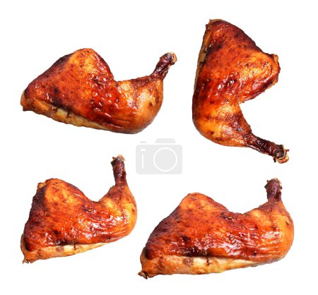 Photo for Grilled chicken quarter leg with sauce isolated, clipping path, no shadow in white background - Royalty Free Image
