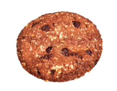 Biscuits à l'avoine au chocolat saupoudrés de grains de céréales avec chemin de coupe, pas d'ombre sur fond blanc