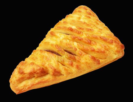 Photo for Triangles shaped puff pastry filled with pineapple jam with clipping path, no shadow in black background - Royalty Free Image