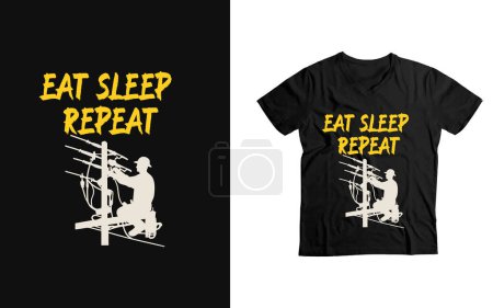 Téléchargez les illustrations : Manger sommeil pouvoir répéter drôle lineman papa cadeau t-shirt - en licence libre de droit