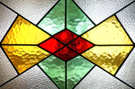Photo for Beautiful colorful stained glass window detail and texture in Al Faruq Mosque, sangatta, East Kalimantan, Indonesia. - Royalty Free Image