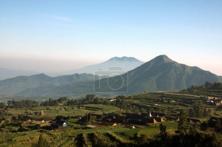 Vue depuis le sentier de randonnée en montagne merbabu. Java central / Indonésie.