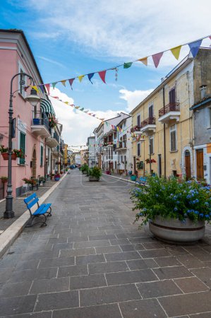 Photo for San Vito Chietino - 07-08-2022: The beautiful main street of San VIto Chietino with colored flowers and facades - Royalty Free Image