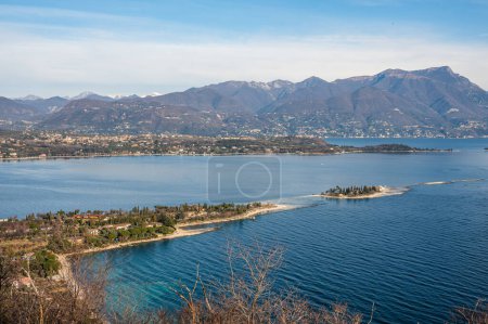 Photo for Aerial view of the Lake Garda with the Rabbit Island and the Garda Island from Manerba - Royalty Free Image