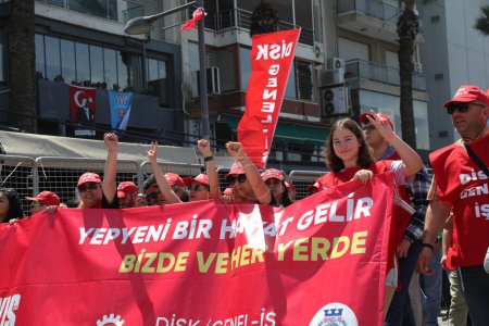 Photo for Konak, Izmir - Turkey - 05,01,2023:  Labor unions and political parties celebrate May 1, International Workers' Day in Izmir, Turkey. - Royalty Free Image