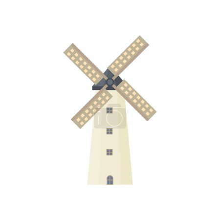 Illustration for Traditional dutch windmill flat design vector illustration. Traditional dutch farm buildings for grinding wheat grains to flour. countryside architecture isolated on white background - Royalty Free Image