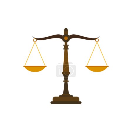 Justice Scales illustration vectorielle. Cabinet d'avocats, cabinets d'avocats, inspiration design logo luxe. Symbole d'équilibre juridique. Balance en design plat. Justice, mesure, choix et concept d'équilibre.