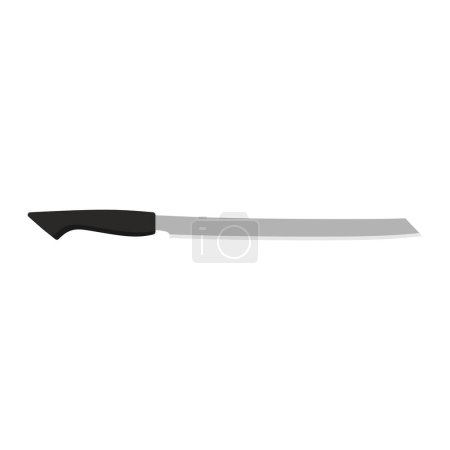 Illustration for Burja, Japanese-made prosciutto knife flat design illustration isolated on white background. A traditional Japanese kitchen knife with a steel blade and wooden handle. - Royalty Free Image