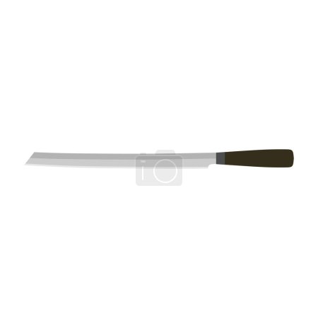 Illustration for Burja, Japanese-made prosciutto knife flat design illustration isolated on white background. A traditional Japanese kitchen knife with a steel blade and wooden handle. - Royalty Free Image