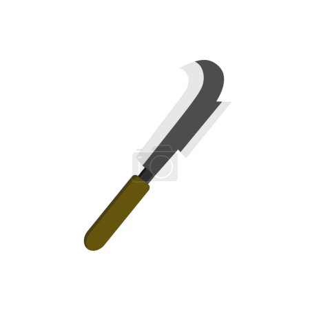billhook flat design vector illustration isolated on white background. This cutting tool is used widely in agriculture and forestry for cutting woody material such as shrubs, small trees and branch.
