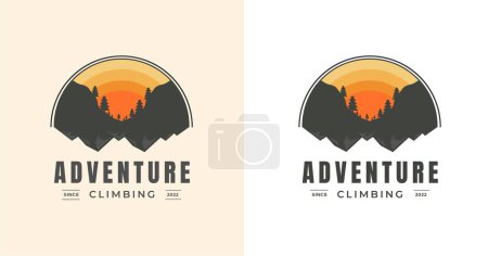 Foto de Insignia del emblema de Mountain Adventure. senderismo Camping exterior Logo Plantilla de diseño - Imagen libre de derechos
