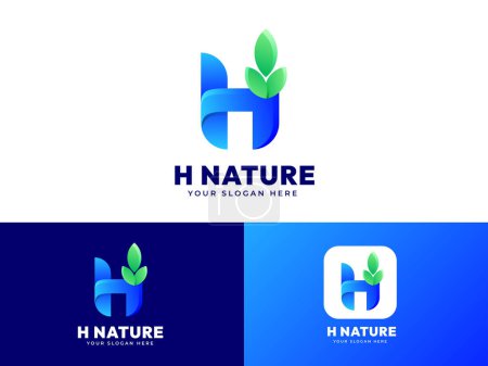 Foto de Letra H logo design with leaf concept green color pure nature logo concept simple initial leaf logo vector - Imagen libre de derechos