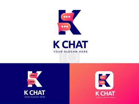 Téléchargez les illustrations : Lettre K avec logo chat conception créative de symbole de conversation. lettre initiale icône modèle de marque - en licence libre de droit
