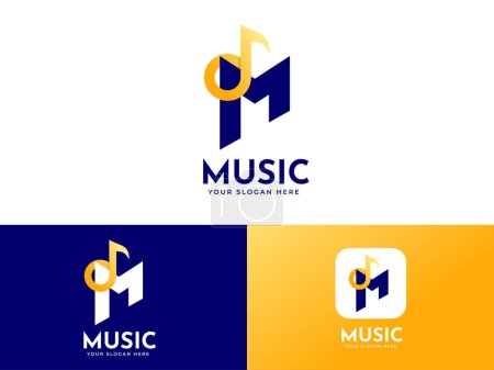 Letra M diseño del logotipo con elemento de música de lujo