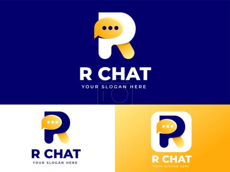 Téléchargez les illustrations : Lettre R logo design avec élément de chat en or pour l'application talk business - en licence libre de droit