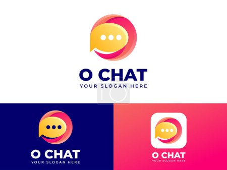Téléchargez les illustrations : Lettre O logo design avec élément de chat en or pour l'application talk business - en licence libre de droit