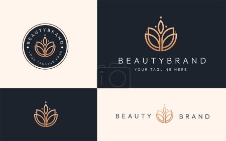 Illustration for Minimal linear lotus flower for spa cosmetic beauty body skin care logo design - Royalty Free Image