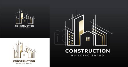 Téléchargez les illustrations : Luxe doré ville maison architecture bâtiment immobilier logo modèle - en licence libre de droit
