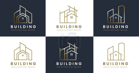 Foto de Conjunto de paquete de lujo inmobiliaria casa edificio construcción línea estilo logotipo plantilla - Imagen libre de derechos
