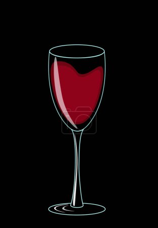 Téléchargez les illustrations : Verre de vin rouge verre de vin rouge sur fond noir - en licence libre de droit