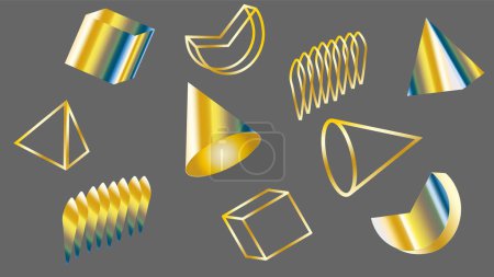 Illustration for Abstraction geometric shapes levitation bright colors gold - Royalty Free Image