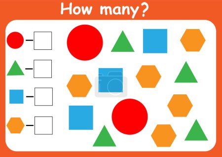 Téléchargez les illustrations : Combien de formes géométriques y a-t-il ? Compter le jeu pour les enfants. Affectation mathématique pour les enfants d'âge préscolaire. - en licence libre de droit