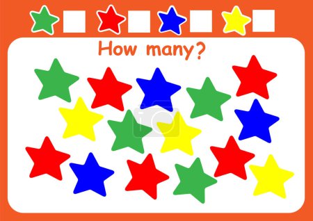 Téléchargez les illustrations : Combien y a-t-il d'étoiles ? Compter le jeu pour les enfants. Affectation mathématique pour les enfants d'âge préscolaire. - en licence libre de droit
