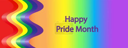 Bannière du mois de la fierté LGBTQ. Rainbow PRIDE mois avec des défilés de festival, des fêtes et des événements sociaux. drapeau arc-en-ciel coloré. Modèle de conception vectorielle.LGBTQIA Pride Month Text. Fierté drapeau vecteur.