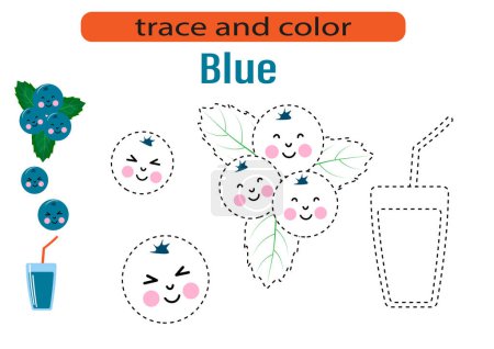 Schreibübungen für Kinder. Zeichnen Sie Linien für Kinder. Spurensuche und Färbung, Früchte und Beeren. Vektor EPS10