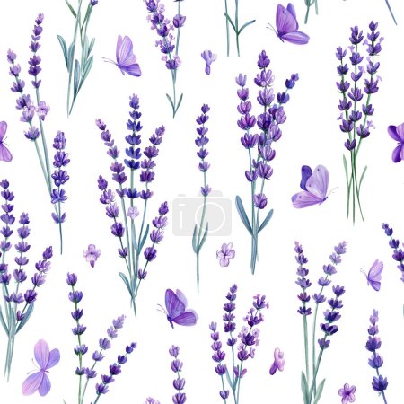 Wildflower lavender hand drawing, flower watercolor style wrapper pattern. Floral seamless pattern. High quality illustration