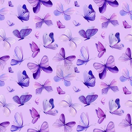 mariposa Patrón sin costuras sobre fondo violeta. Ilustración en acuarela. ilustración de alta calidad