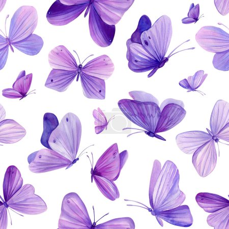 mariposa Patrón sin costuras sobre fondo violeta. Ilustración en acuarela. ilustración de alta calidad