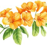 Bright tropical flowers isolated on white background. Botanical painting, watercolor illustrations yellow flowers. High quality illustration