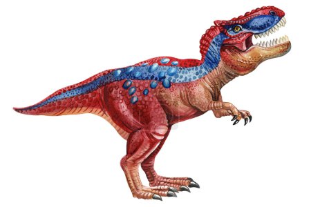 Dinosaur isolated on white background. Hand painted watercolor red dinosaurs illustration, T-Rex tyrannosaur realistic drawing. High quality illustration
