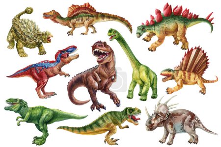 Realistic dinosaur isolated on white background. Hand painted watercolor prehistorical dinosaurs illustration set. Dino clipart. High quality illustration