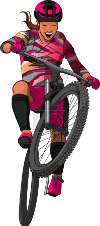 Ilustración de Buscando un diseño de vector llamativo que captura el espíritu de las mujeres ciclistas de montaña. Nuestra última creación es justo lo que necesitas. Este impresionante retrato retrata a una mujer feroz y decidida - Imagen libre de derechos