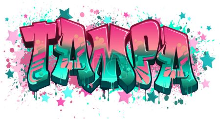 Téléchargez les illustrations : Design de logo vectoriel de style graffiti - Bienvenue à Tampa - en licence libre de droit