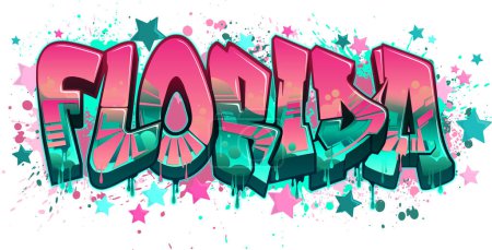 Téléchargez les illustrations : Design de logo vectoriel de style graffiti - Bienvenue en Floride - en licence libre de droit