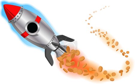 Ilustración de Un cohete Cool Money. Hace una gran mascota para una nueva moneda criptográfica. - Imagen libre de derechos