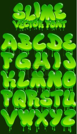 Illustration for A Cool Graffiti Styled Letter Font Alphabet - Slime....Each letter is a separate object so simply drag letters to form your own words. ..This remarkable cool alphabet is the perfect font to use for - Royalty Free Image